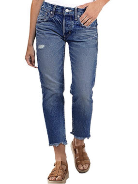 Flamingals Mid Rise Distressed Raw Hem Straight Leg Cropped Pants M